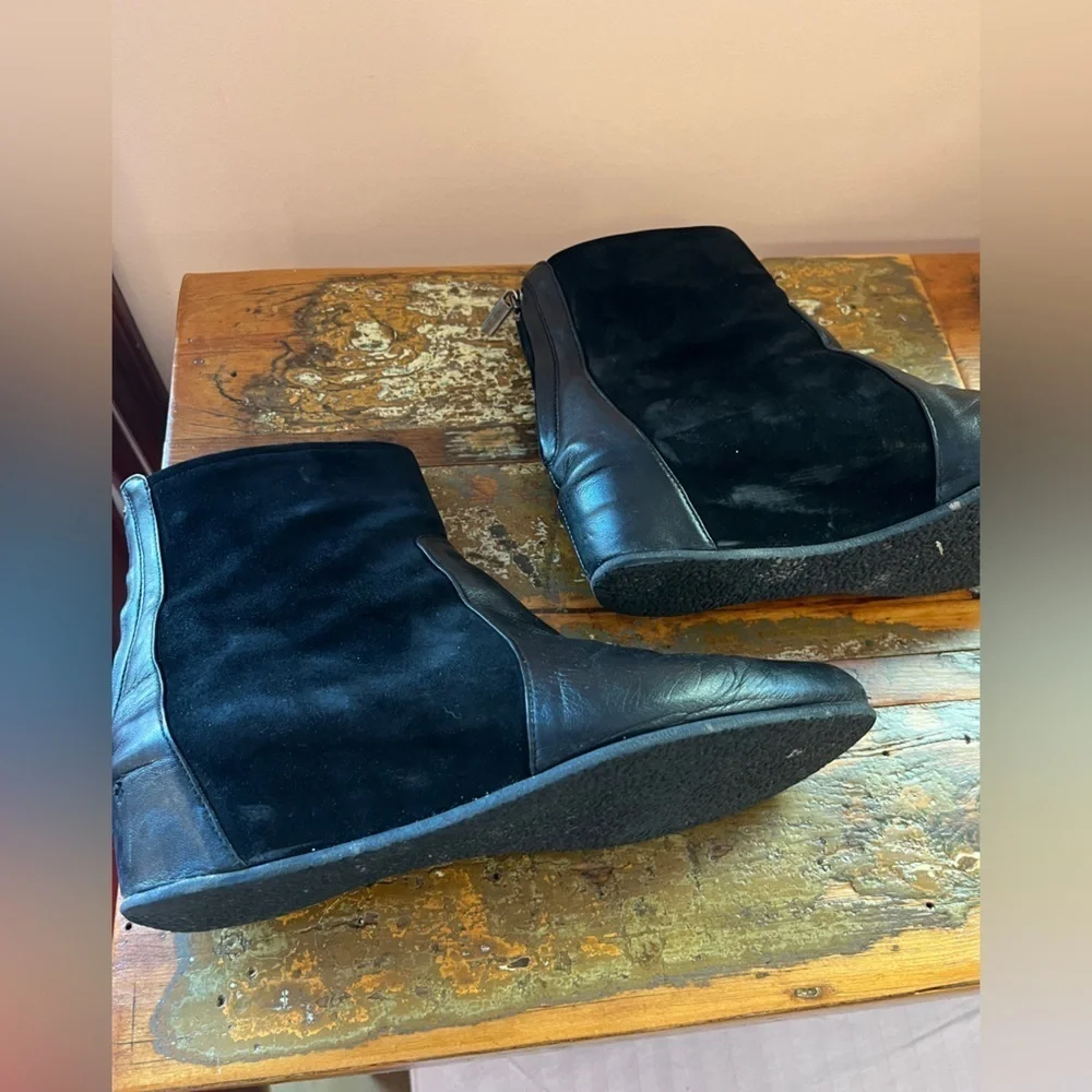 Aquatalia suede & leather booties. Size 9. Covered wedge